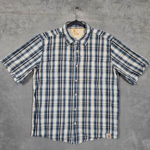 Carhartt Force Vented Plaid Button up Fishing‎ Shirt Relaxed Fit men Large Blue